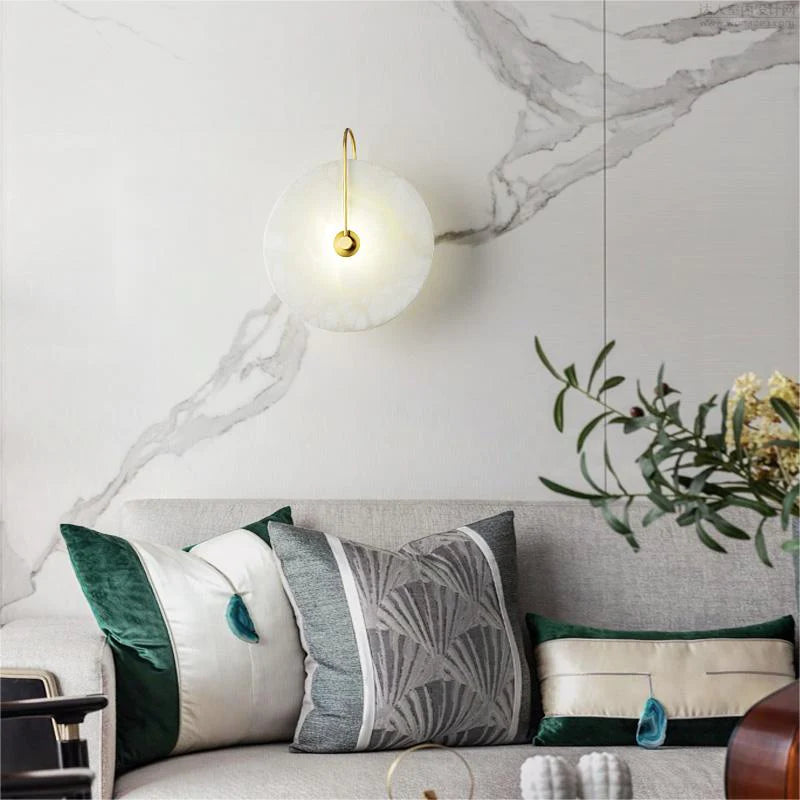 Alabaster Round Bedroom Bedside Wall Sconce