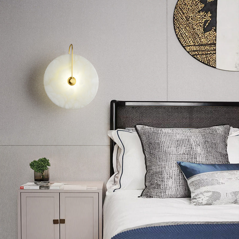 Alabaster Round Bedroom Bedside Wall Sconce