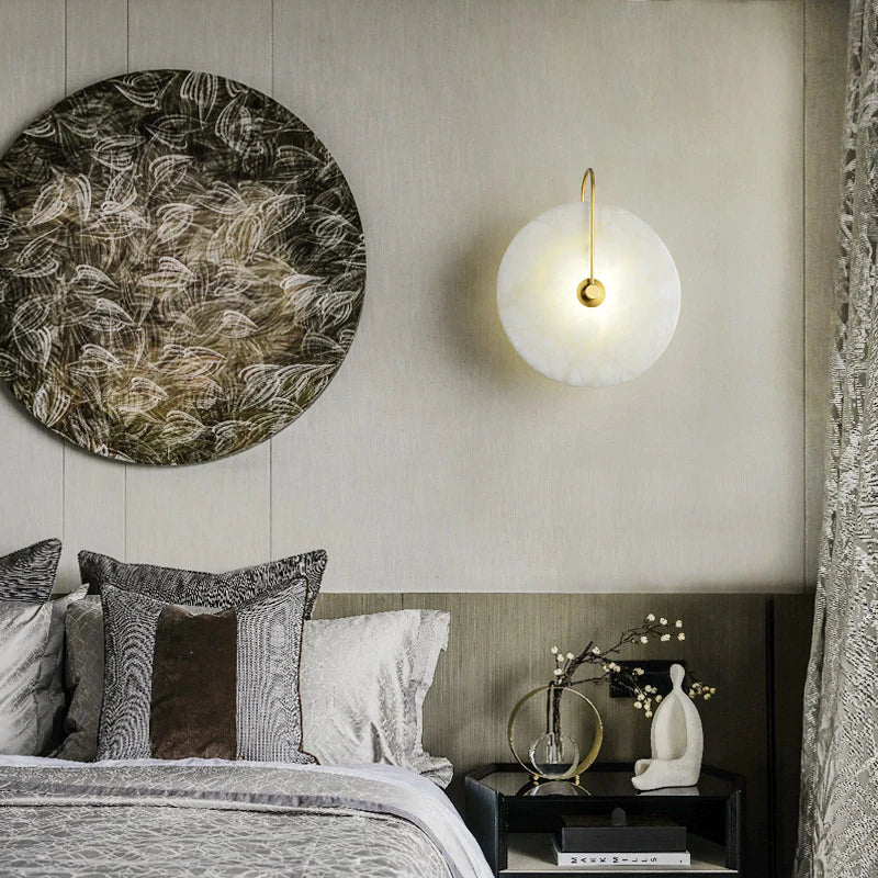 Alabaster Round Bedroom Bedside Wall Sconce