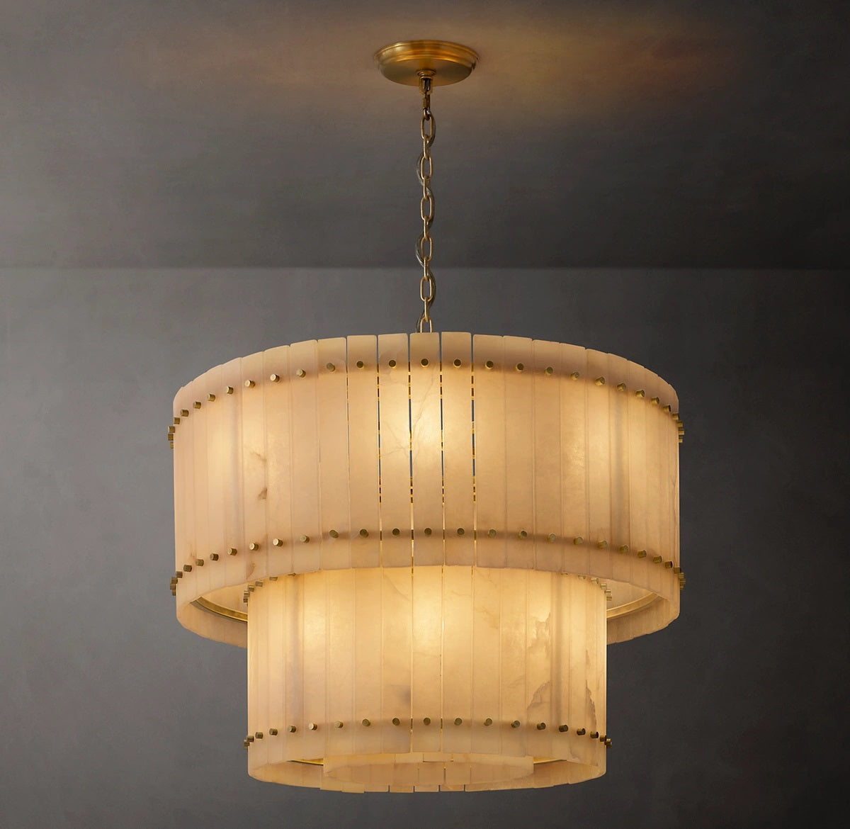 San Aurelio Alabaster Two-Tier Round Chandelier 37"D