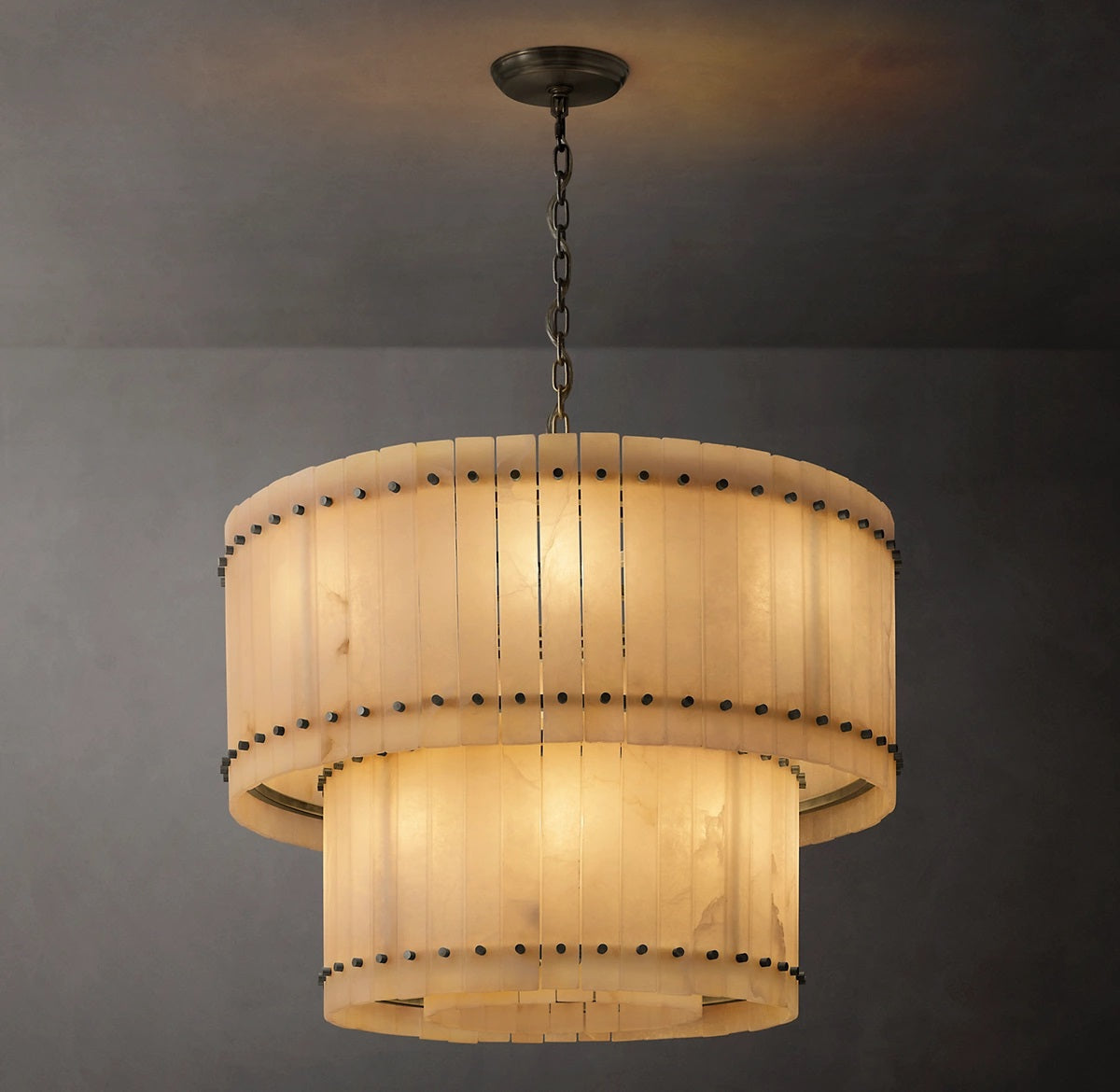 San Aurelio Alabaster Two-Tier Round Chandelier 37"D