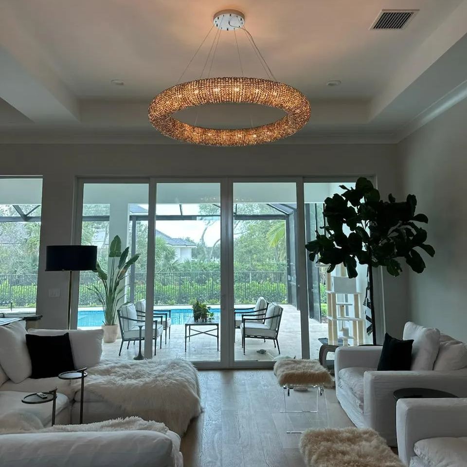 K9 Grey/Clear Crystal Beads Round Chandelier D31.5"