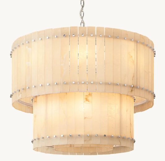 San Aurelio Alabaster Two-Tier Round Chandelier 37"D